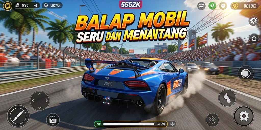 Screenshot gameplay 555ZK menampilkan balapan seru di lintasan yang menantang.