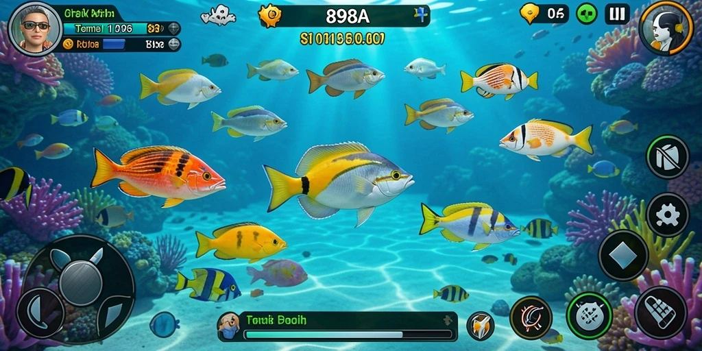 Tampilan gameplay penuh aksi di dunia bawah laut.