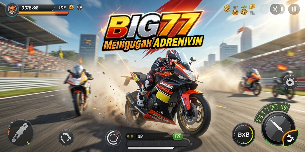 Tampilan gameplay mendebarkan dalam balapan motor.