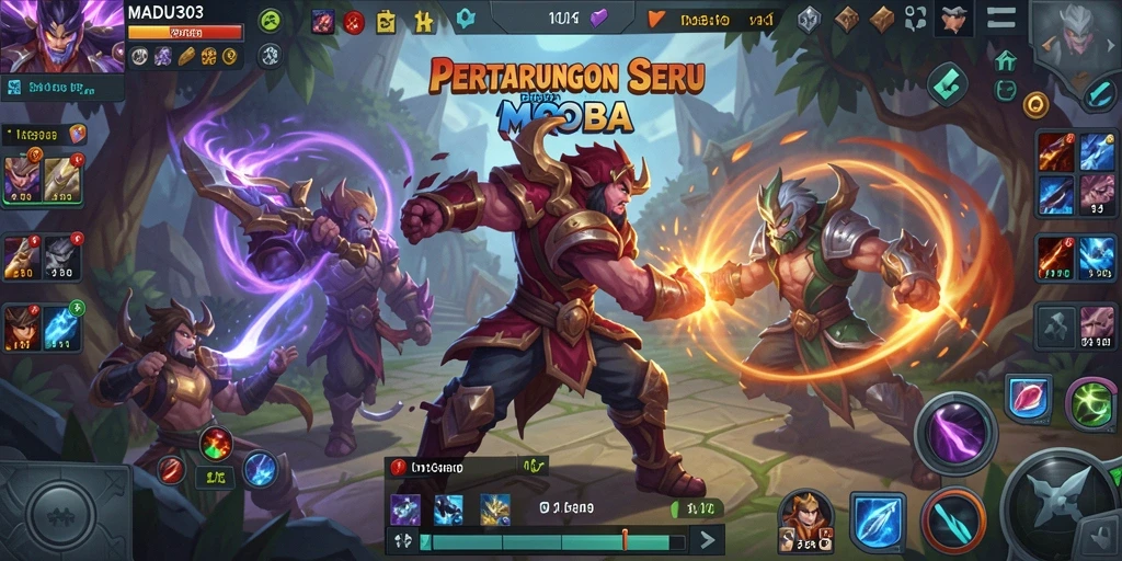 Tampilan seru pertarungan MOBA dalam MADU303 yang menegangkan.